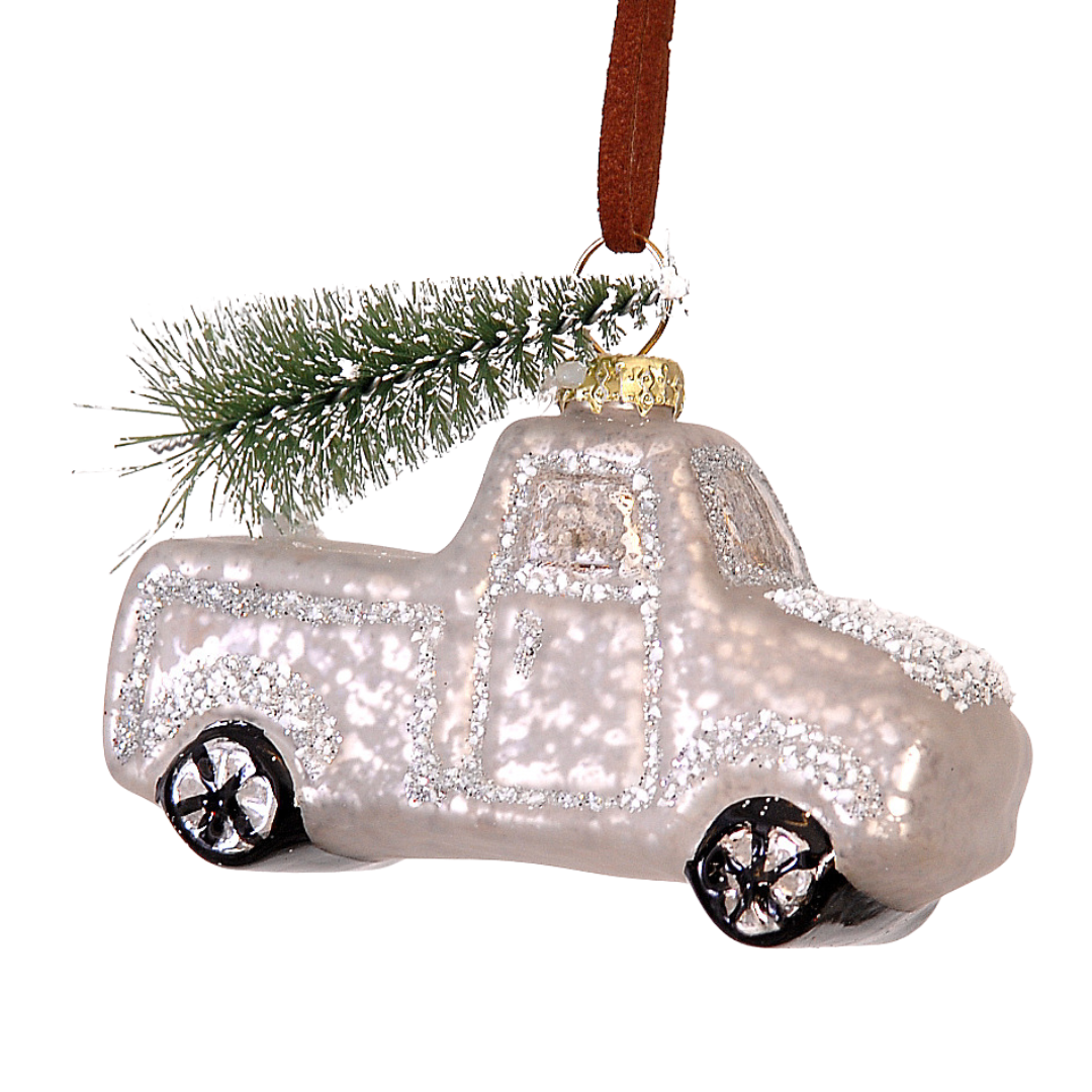 Kalėdinis eglutės žaisliukas „Silver car with tree“ L6 cm