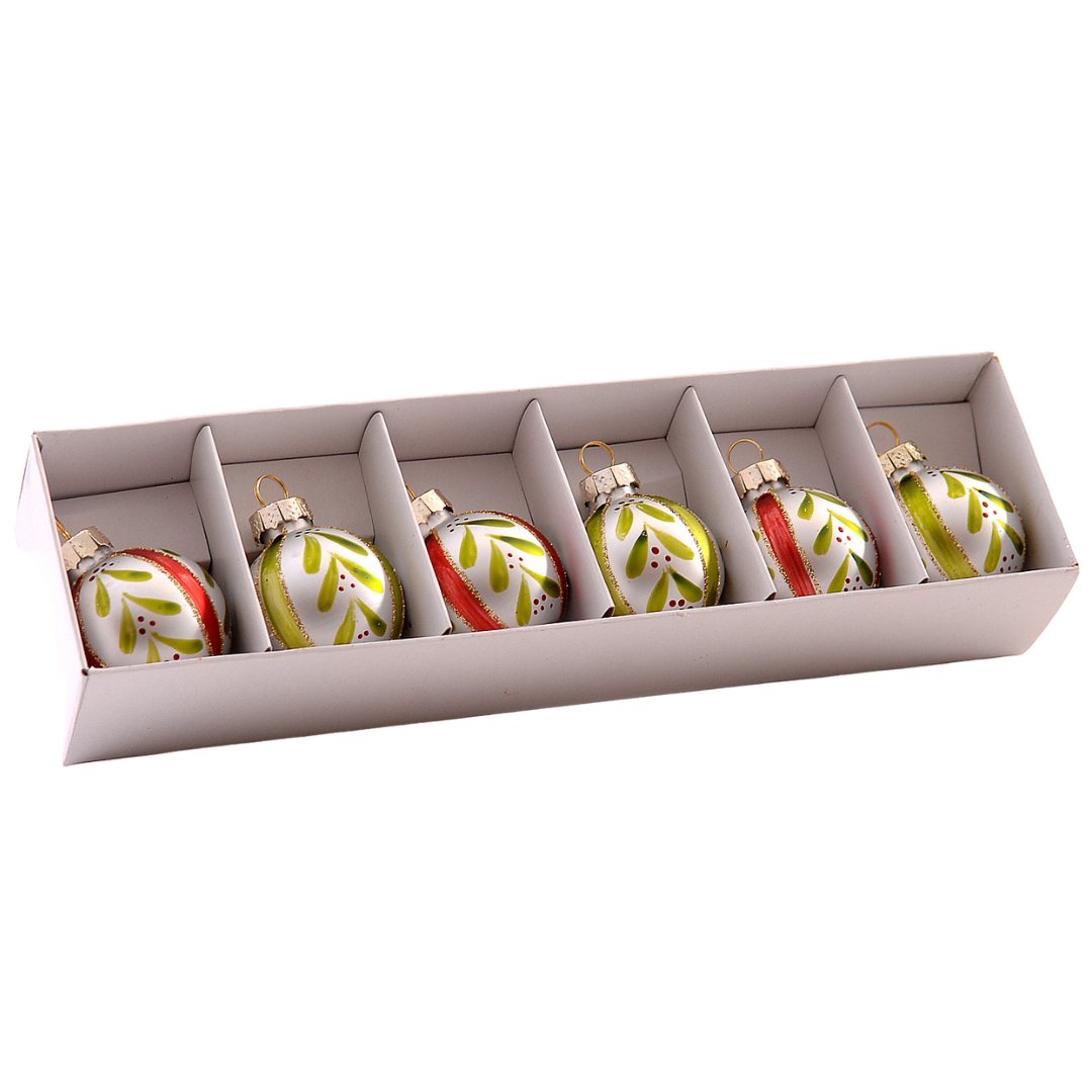 Kalėdinis eglutės žaisliukas „Glass ball with leaves“ D4 cm