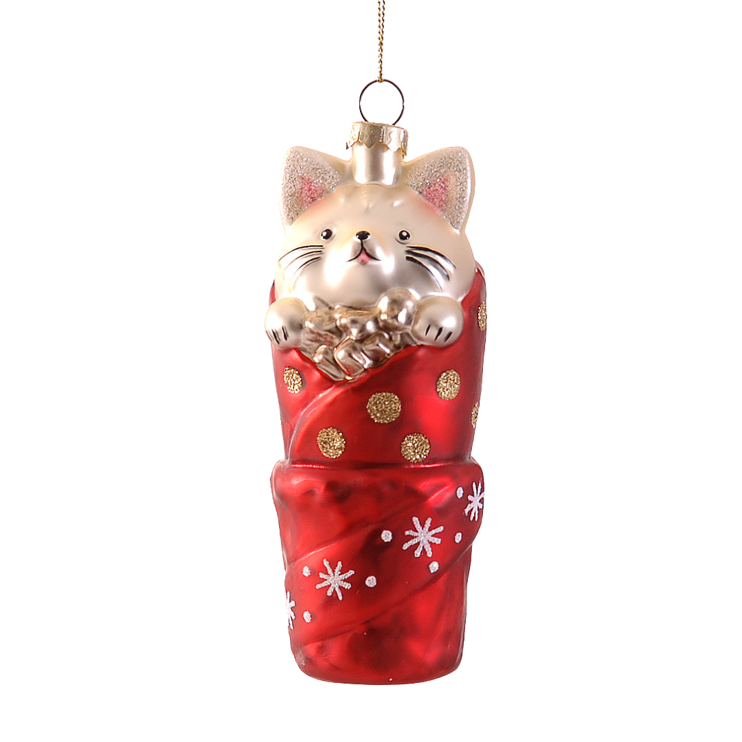 Kalėdinis eglutės žaisliukas „Cat in a red basket“ H14 cm